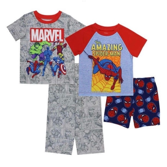 NEW! Marvel Kids' 4-piece PJ Set- 2 Graphic Tee’s, 1 Long Pant and 1 short, Sz 7 - Picture 1 of 5